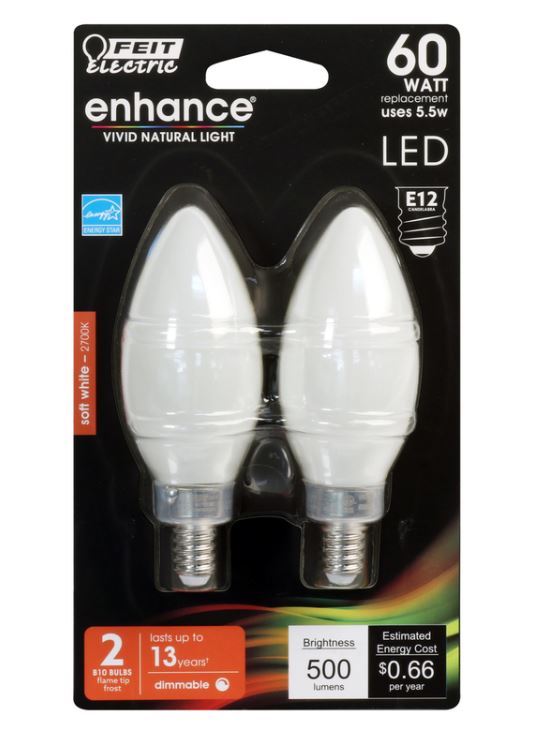 FEIT Electric Enhance Blunt Tip E12 (Candelabra) Filament LED Bulb Soft White 60 Watt Equivalece