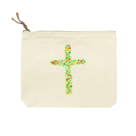French Graffiti - Canvas Cosmetic Bag - Cross with Flowers