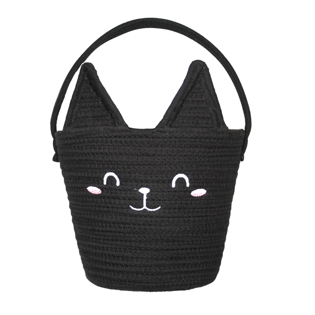 Rope Halloween Basket - Black Cat