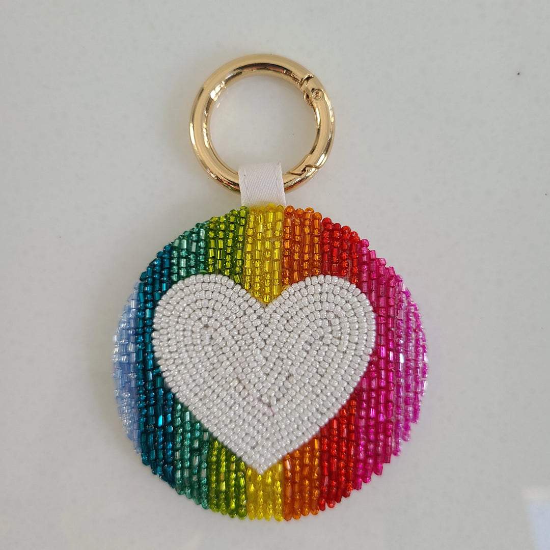 Rainbow Stripe Heart Key Ring