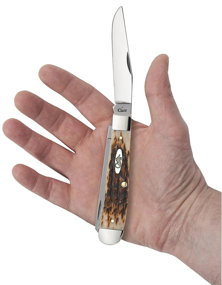 Case Knives Amber Bone Peach Seed Jig Trapper Pocket Knife
