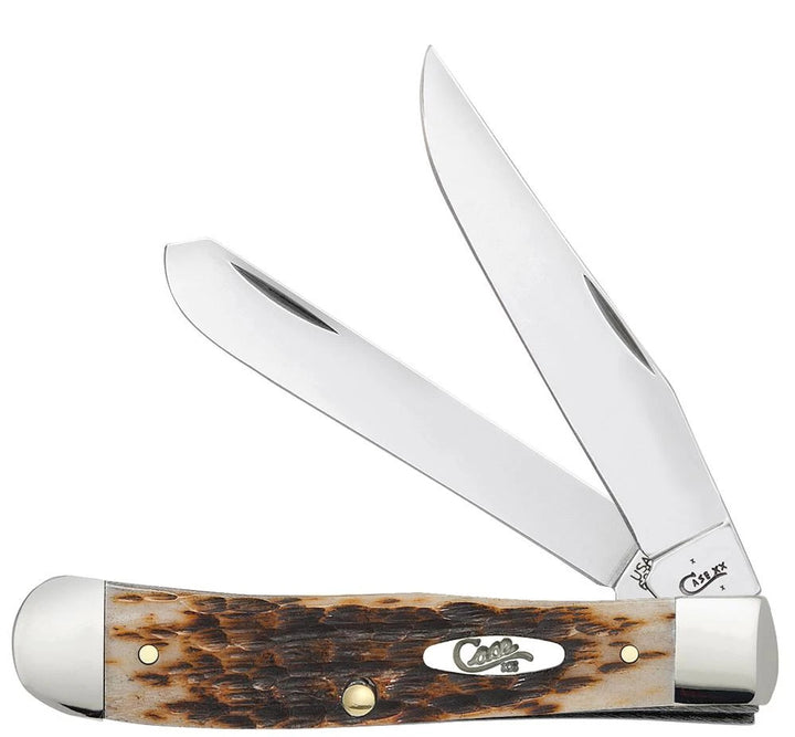 Case Knives Amber Bone Peach Seed Jig Trapper Pocket Knife