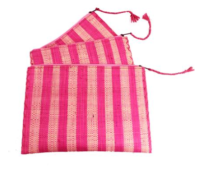 Pink Stripe Straw Clutch