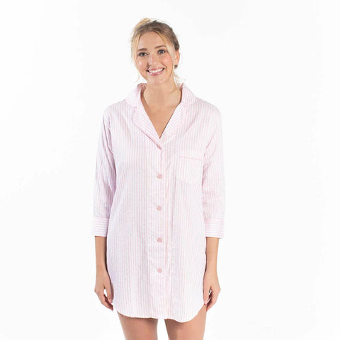 Bella il FIore - Button-down Sleepshirt - Pink Stripe