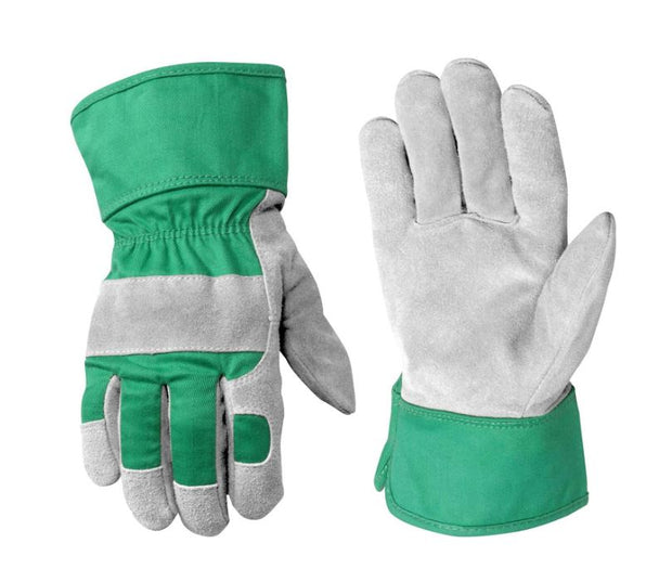 Kid's Indoor/Outdoor Cowhide Leather Gloves Green Youth 1 pair