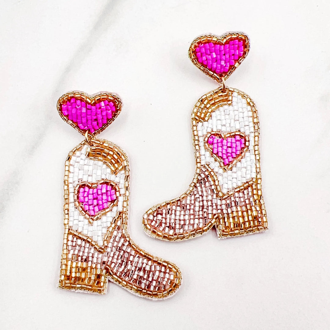 Pink Heart Boot Earrings