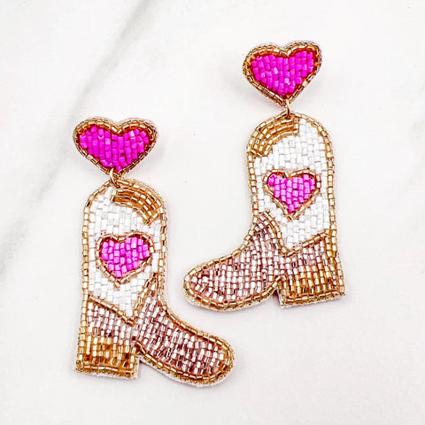 Pink Heart Boot Earrings