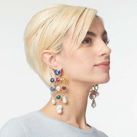 Lele Sadoughi - Glass Rainbow Crystal Link Chandelier Clip-On Earrings