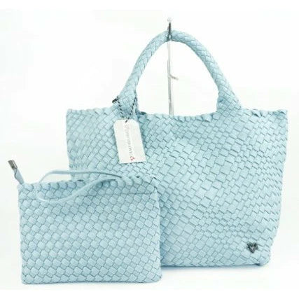 London Hand-Woven Neoprene Large Tote - Baby Blue