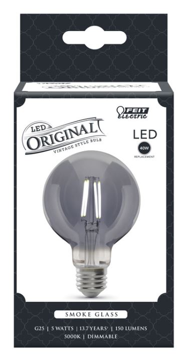 FEIT Electric G25 E26 (Medium) Filament LED Bulb Smoke Daylight 40 Watt Equivalence 1 pk
