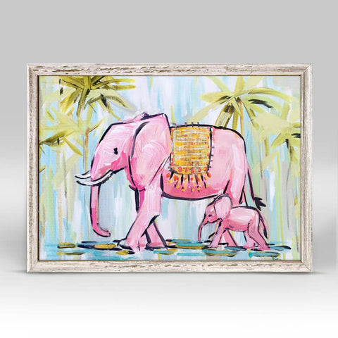 Pink Elephants Mini Framed Canvas 7x5