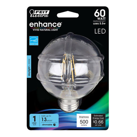 Feit Electric Enhance G25 E26 (Medium) Filament LED Bulb Daylight 60 Watt Equivalence 1 pk