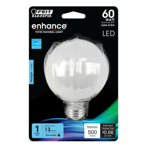 FEIT Electric Enhance G25 E26 (Medium) Filament LED Bulb Daylight 60 Watt Equivalence 1 pk