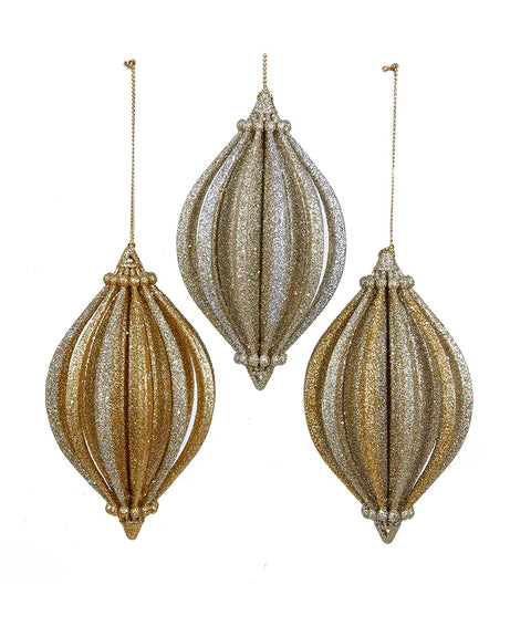 Gold and Platinum Glitter Finial Ornaments - Assorted